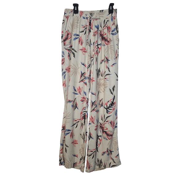 Briggs Linen Blend wide leg floral pants Elastic Waist Women's Boho Small - Picture 1 of 6